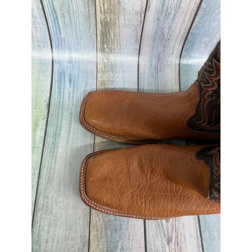 JM Western Cowboy Boots Brown Leather Square Toe Men's Size 12D Texas